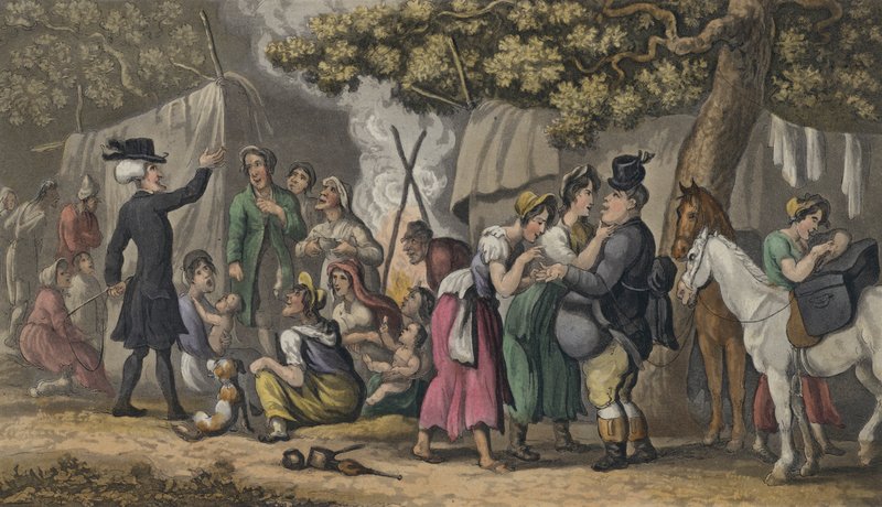 Dr. Syntax og sigøjnerne (akvatint) af Thomas after Rowlandson