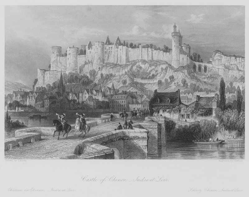 Castle of Chinon, Indre-et-Loir (gravering) af Thomas (after) Allom