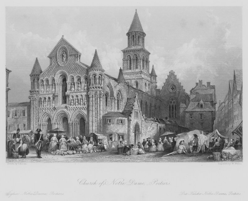 Notre Dame-kirken, Poitiers (gravering) af Thomas (after) Allom