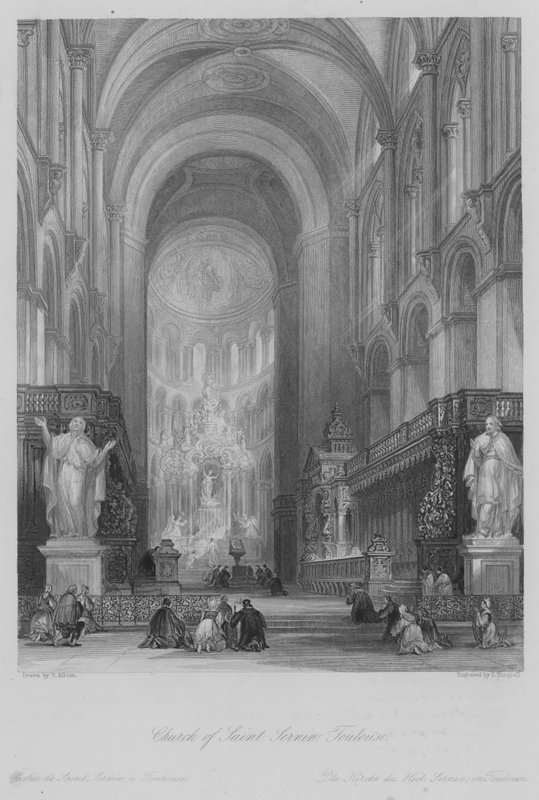 Saint Sernins kirke, Toulouse (gravering) af Thomas (after) Allom