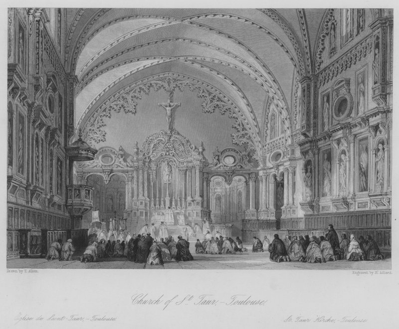 St Taur kirke, Toulouse (gravering) af Thomas (after) Allom