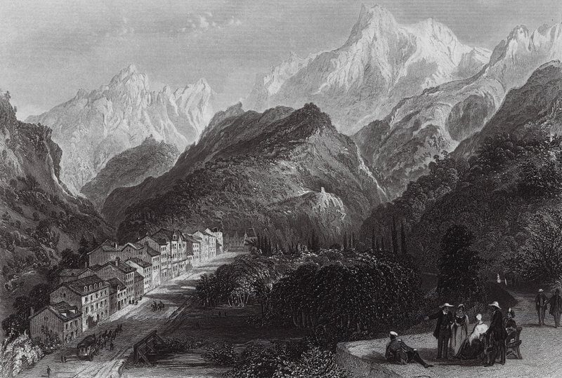 Eaux Bonnes, i Pyrenæerne (kobberstik) af Thomas (after) Allom