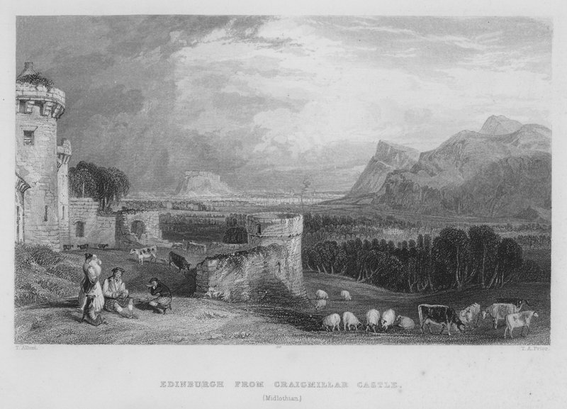 Edinburgh fra Craigmillar Castle, Midlothian (gravering) af Thomas (after) Allom