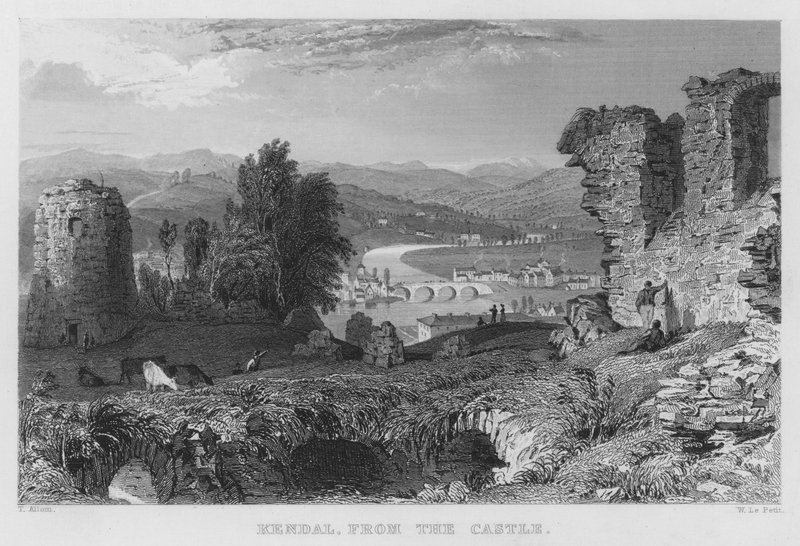 Kendal, fra slottet (gravering) af Thomas (after) Allom