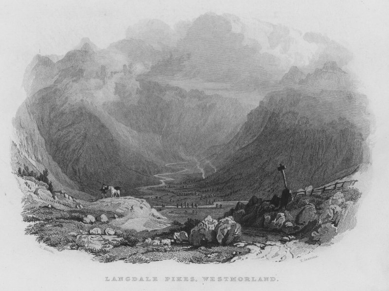 Langdale Pikes, Westmorland (gravering) af Thomas (after) Allom