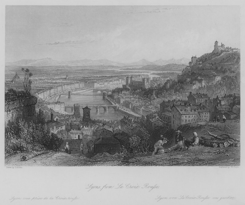 Lyons, fra La Croix Rousse (gravering) af Thomas (after) Allom