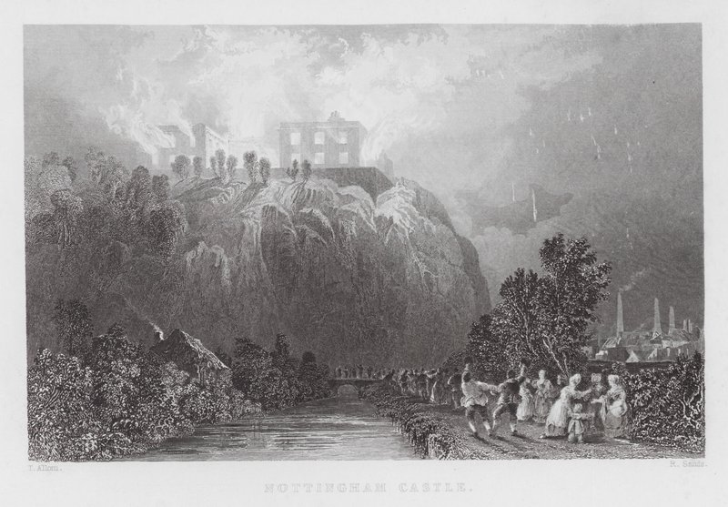 Nottingham Castle (gravering) af Thomas (after) Allom