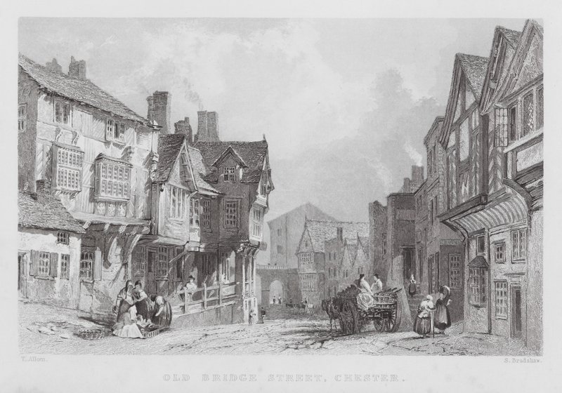 Old Bridge Street, Chester (gravering) af Thomas (after) Allom