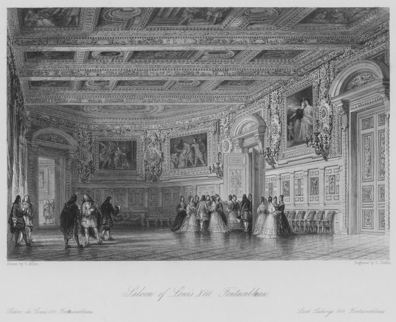 Saloon af Louis XIII, Fontainbleau (gravering) af Thomas (after) Allom