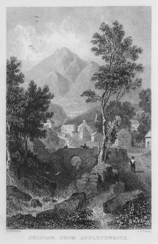 Skiddaw, fra Applethwaite (gravering) af Thomas (after) Allom