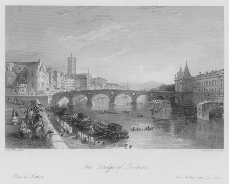 Broen i Toulouse (gravering) af Thomas (after) Allom