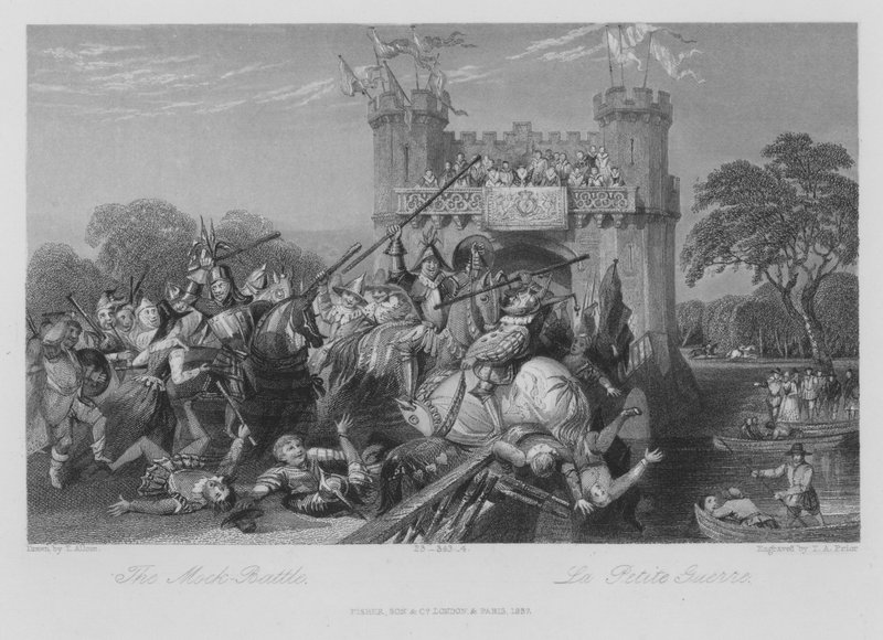 The Mock-Battle (gravering) af Thomas (after) Allom