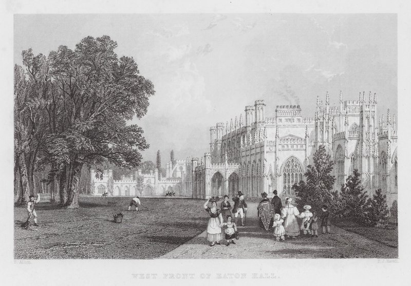 Vestfronten af Eaton Hall (gravering) af Thomas (after) Allom