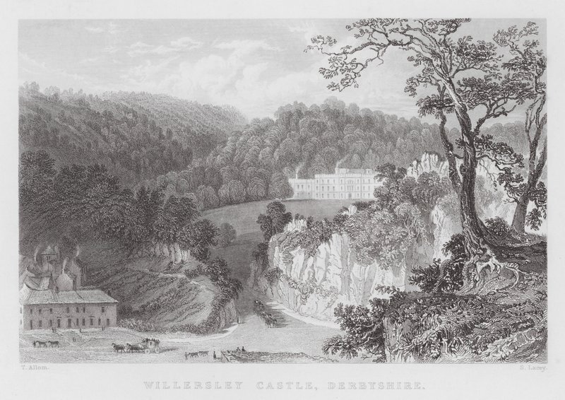 Willersley Castle, Derbyshire (gravering) af Thomas (after) Allom