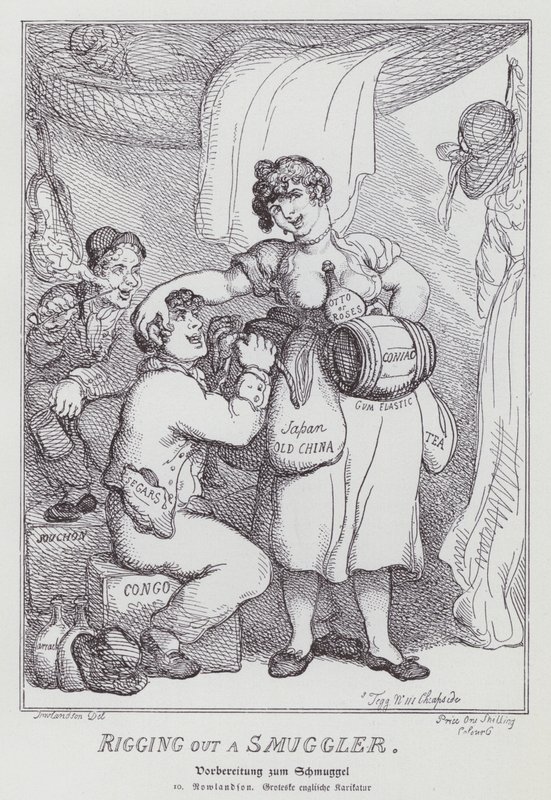 Rigning af en smugler (litho) af Thomas (after) Rowlandson