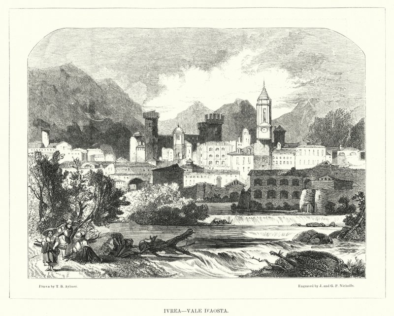 Ivrea, Aosta-dalen (gravering) af Thomas Brabazon Aylmer