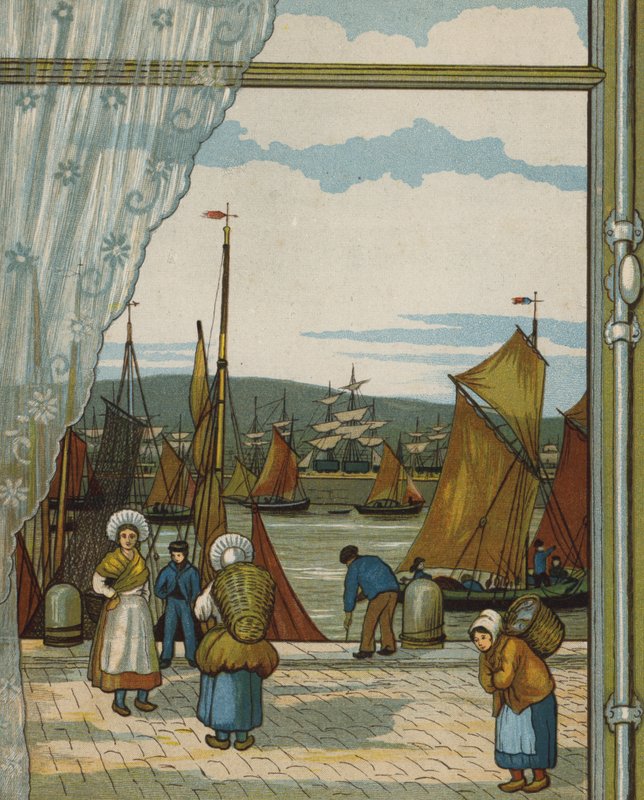 Boulogne: havnen (farve litho) af Thomas Crane