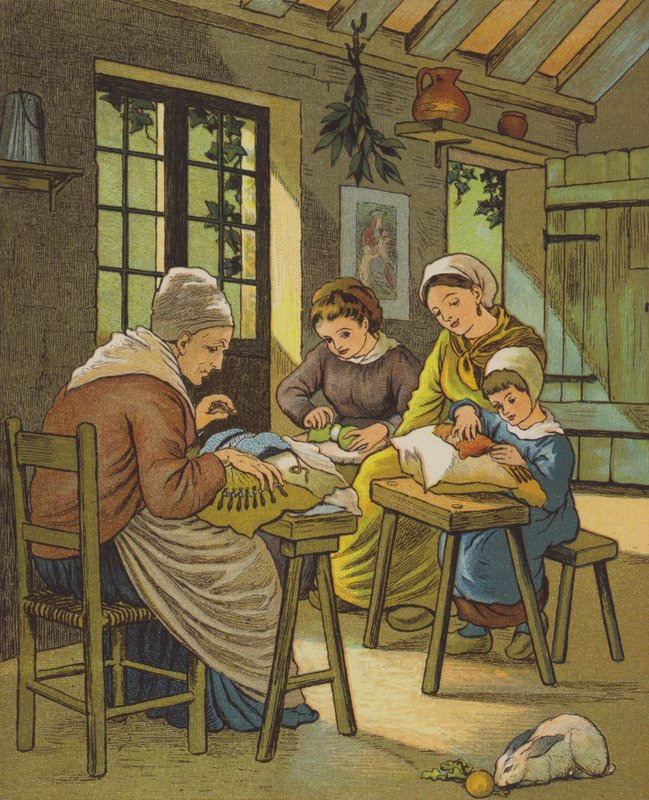 Caen: Lacemakers (farve litho) af Thomas Crane