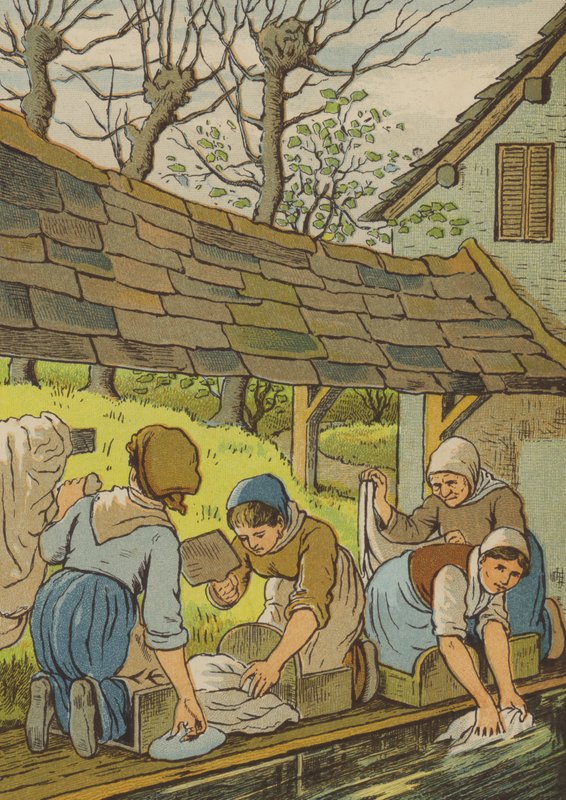 Caen: vaskekonerne (farve litho) af Thomas Crane