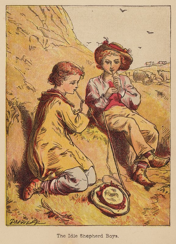 The Idle Shepherd Boys (farvelagt kobberstik) af Thomas Dalziel