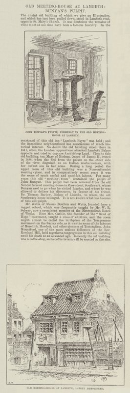 Gammelt mødehus ved Lambeth, Bunyans prædikestol af Thomas Harrington Wilson