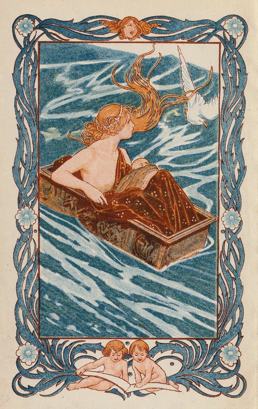 Danae og Perseus (farvelitografi) af Thomas Heath Robinson