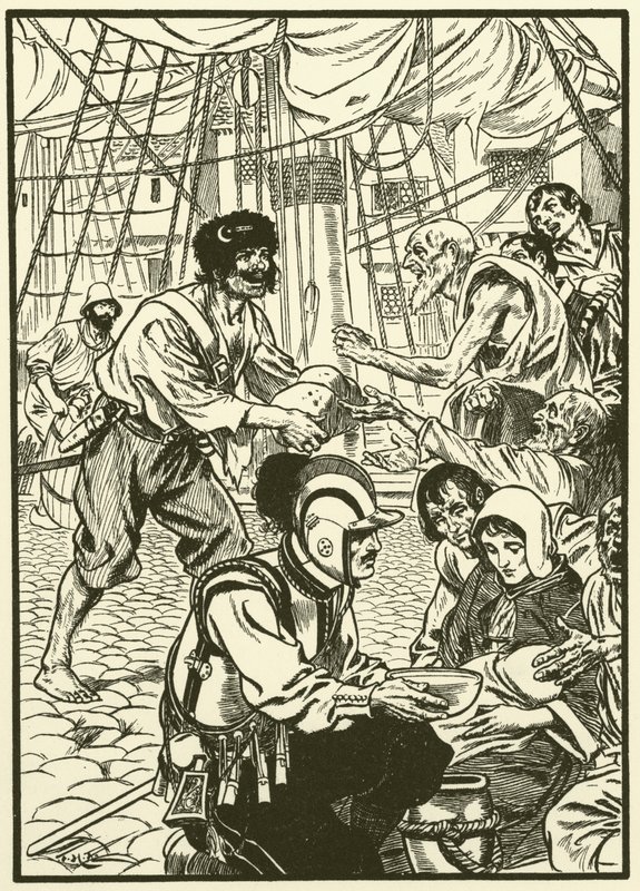 Fodring af de sultne borgere (gravering) af Thomas Heath Robinson