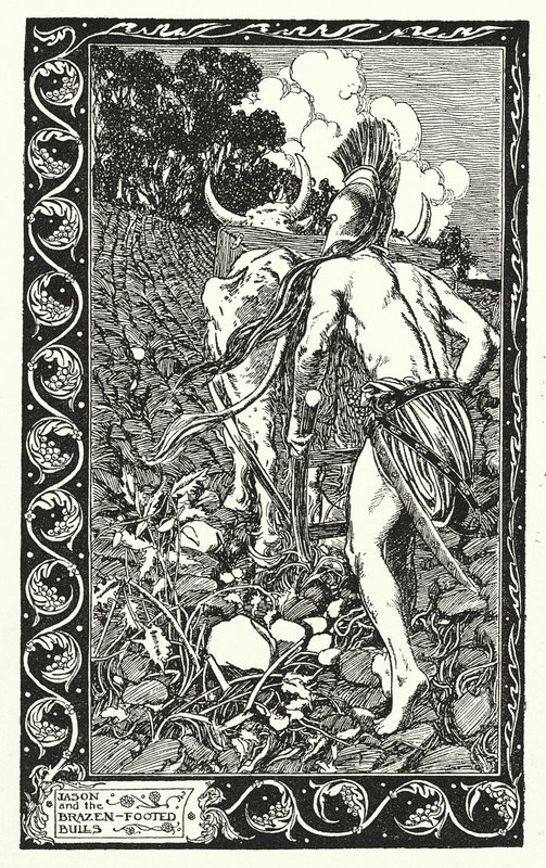 Jason og de frække tyre (litografi) af Thomas Heath Robinson