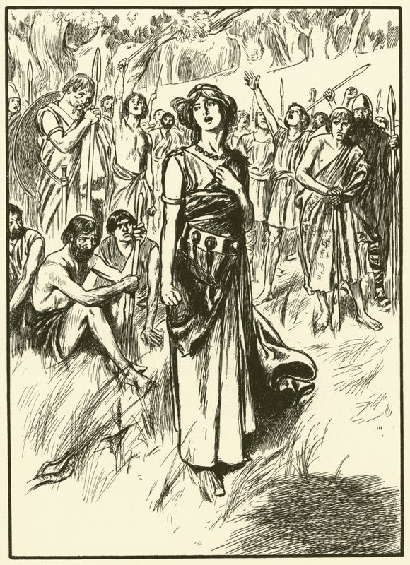 Dronning Boadicea og hendes soldater (kobberstik) af Thomas Heath Robinson