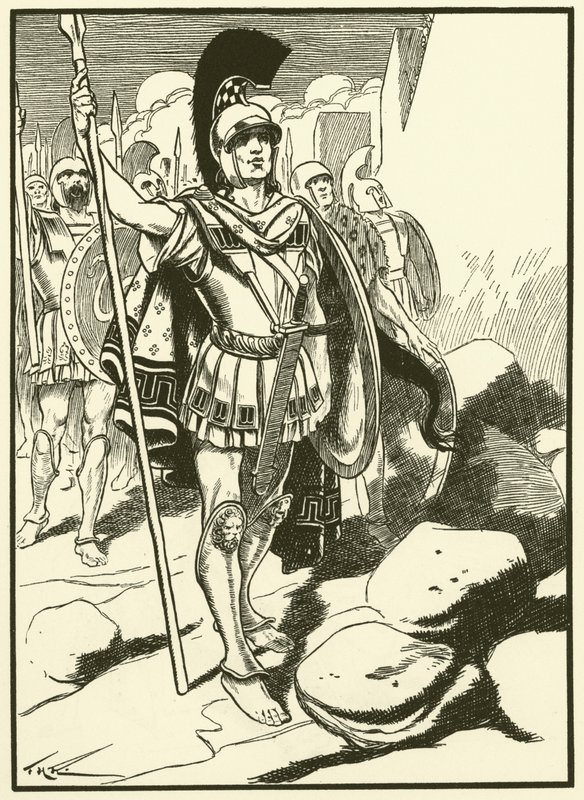 Grækerne uden for Troja (kobberstik) af Thomas Heath Robinson