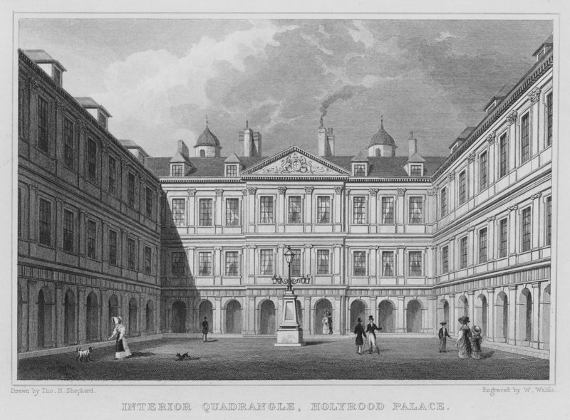 Interiør Quadrangle, Holyrood Palace (gravering) af Thomas Hosmer Shepherd