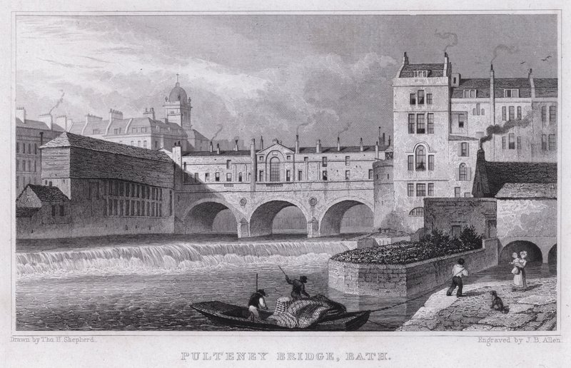 Pulteney Bridge, Bath (gravering) af Thomas Hosmer Shepherd