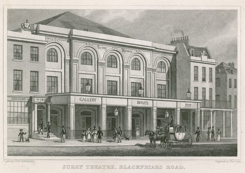 Surrey Theatre, Blackfriars Road, London (gravering) af Thomas Hosmer Shepherd