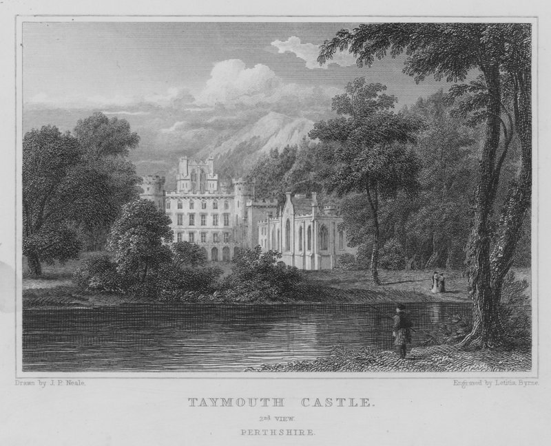 Taymouth Castle, 2nd View, Perthshire (gravering) af Thomas Hosmer Shepherd