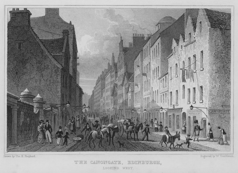 Canongate, Edinburgh, ser mod vest (gravering) af Thomas Hosmer Shepherd