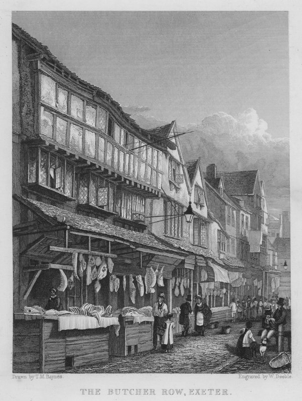 The Butcher Row, Exeter (gravering) af Thomas Mann (after) Baynes