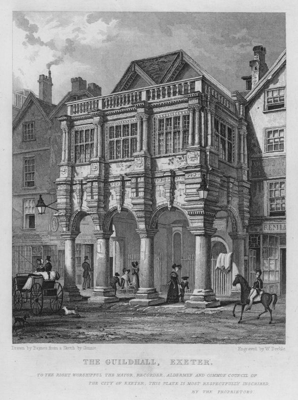 The Guildhall, Exeter (gravering) af Thomas Mann (after) Baynes