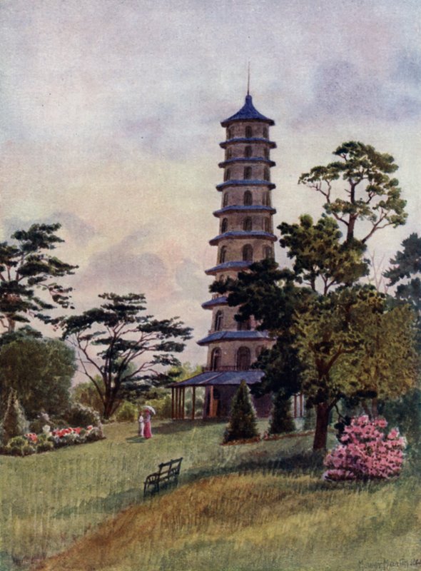 Kew Gardens: The Pagoda (farve litho) af Thomas Mower Martin