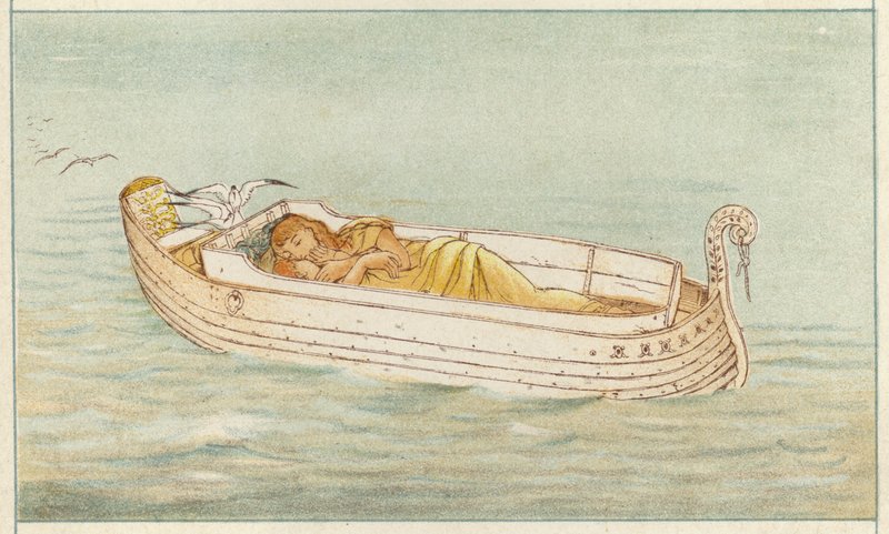 Danae og Perseus (farve litho) af Thomas Ralph Spence