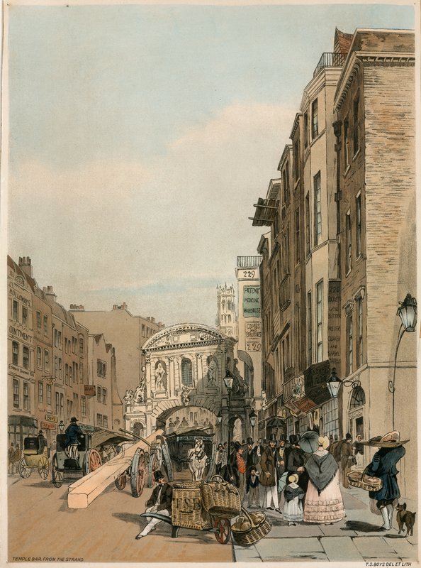 Temple Bar fra The Strand, London af Thomas Shotter Boys
