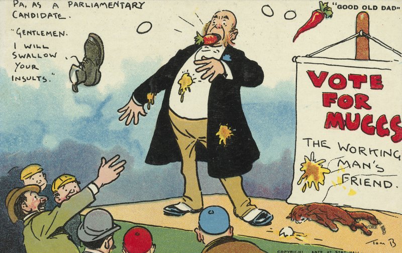 Folkeskaren, der hekler en folketingskandidat af Tom Browne