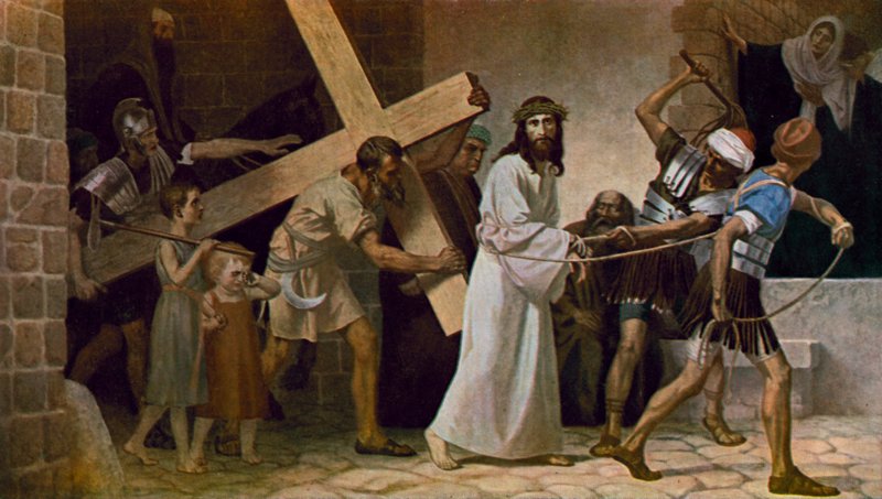 Simon af Kyrene hjælper Jesus med at bære sit kors af Unbekannt Unbekannt