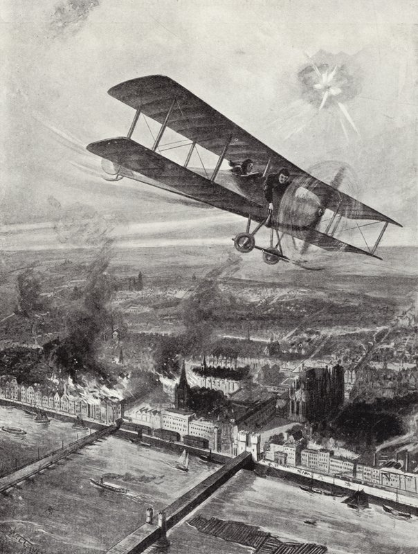 Eskadrilleleder Spenser Grey flyver over Köln, 8. oktober 1914 af W. Avis