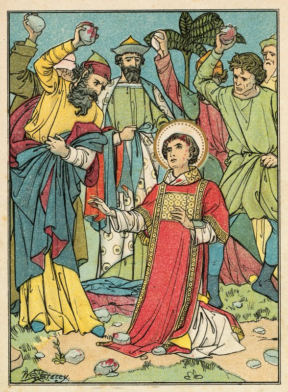 Stening af Sankt Stefan (farvelitografi) af W.S. Stacey