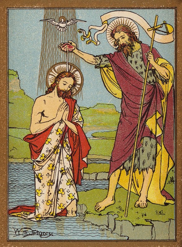 Jesu dåb (farvelitografi) af W.S. Stacey