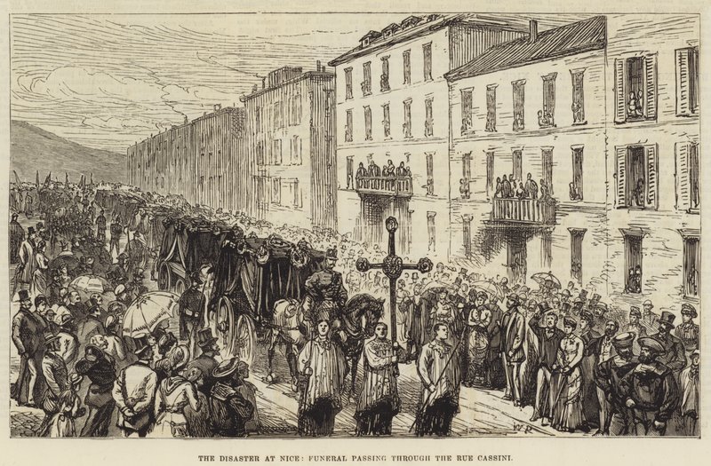 Katastrofen i Nice, begravelse passerer gennem Rue Cassini af Walter Paget