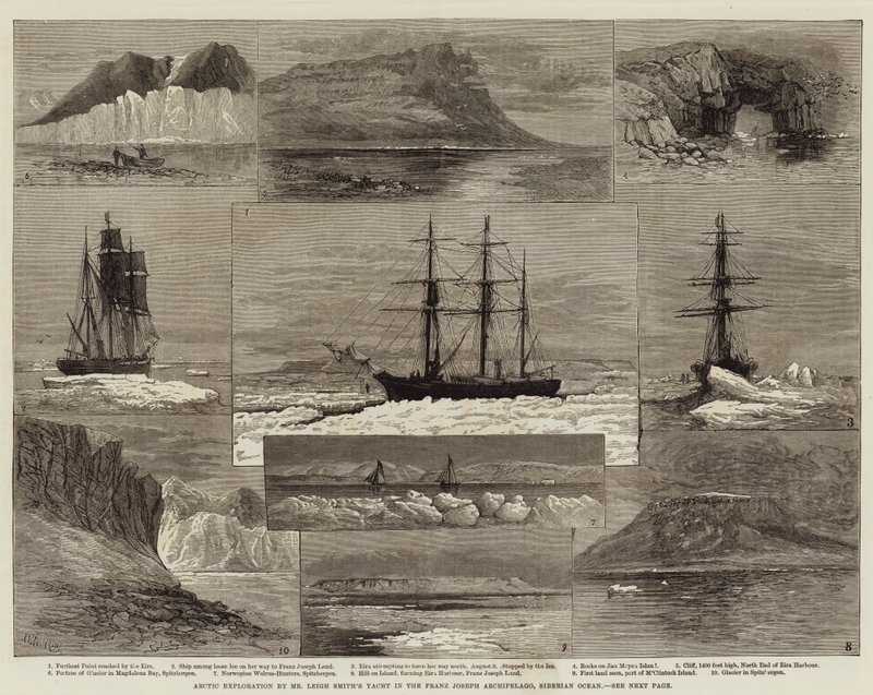 Arktisk udforskning af hr. Leigh Smiths yacht i Franz Joseph-øgruppen, Sibiriske Ocean af Walter William May