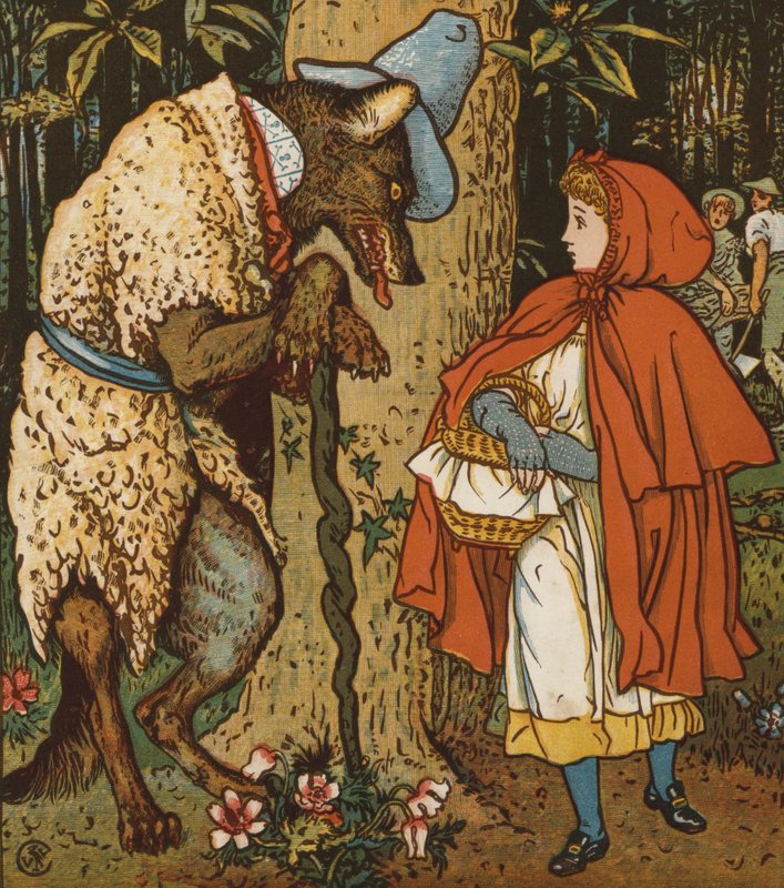 Rødhætte (farve litho) af Walter Crane