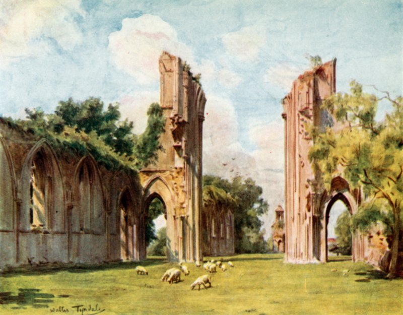 Glastonbury Abbey (farve litho) af Walter Frederick Roofe Tyndale