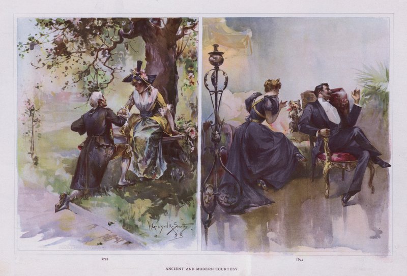 Gammel og moderne høflighed (farve litho) af Walter Granville Smith